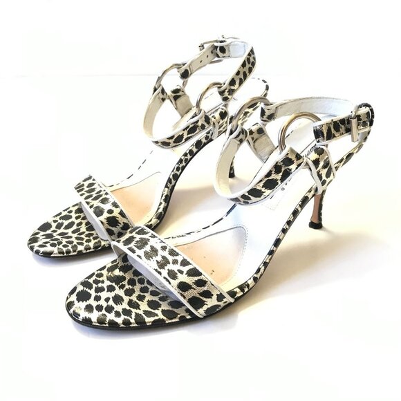 Brian Atwood Maculato Heels Pumps Sandals Womens 36 6 Black Silver Leopard Shoes - Picture 6 of 10